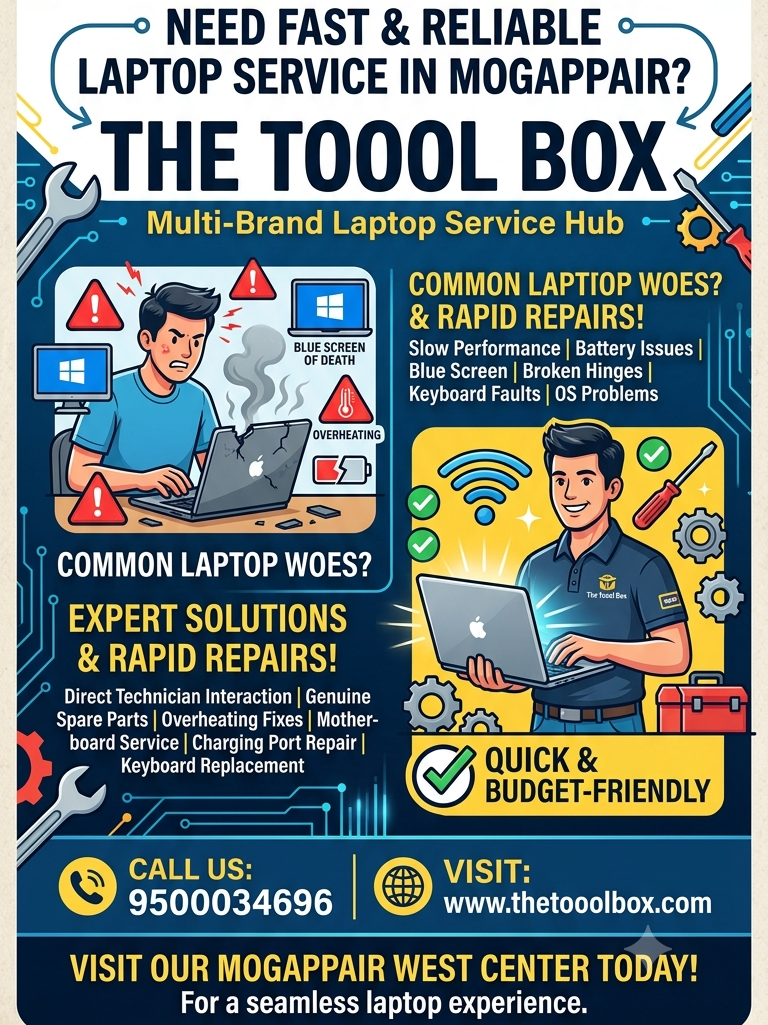 Trusted Laptop Service in Mogappair West, Chennai.